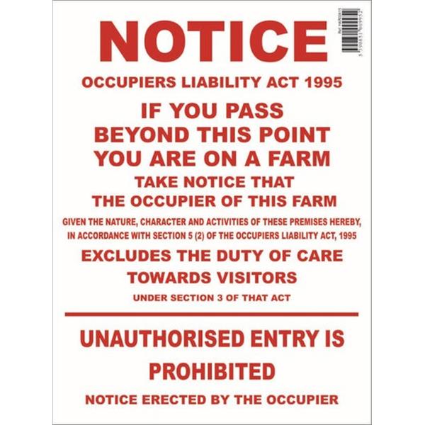 Occupiers Liability Act 1995 Farm Sign