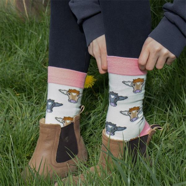 Pink Cow Crew Socks