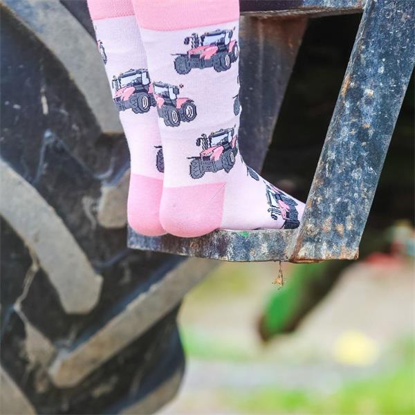Pink Tractor Crew Socks