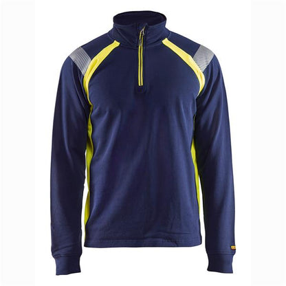 343211588933 Sweatshirt with Half Zip, Dark Navy /Hi-Vis Yellow
